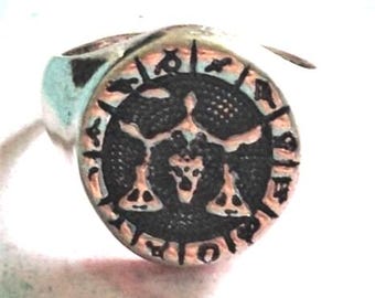 Stijlvolle uniseks heren dames zilveren metalen zegelring - in reliëf astrologisch sterrenbeeld ontwerp - rond sterrenbeeld: weegschaal - nieuw - 8,5!