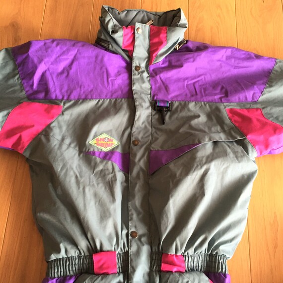 French 1980s Unisex Men Women Full Overall Coverall Snowsuit & Hood - One of the kind Eye Catcher Ski Suit - Perfect- M