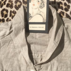 French 1930s Summer MATERNITY PLEATED DRESS~ Light Beige ~ Linen Cotton ~ A-Line ~ Glass Buttons ~Made in France~ New : Unworn Trousseau ~ M