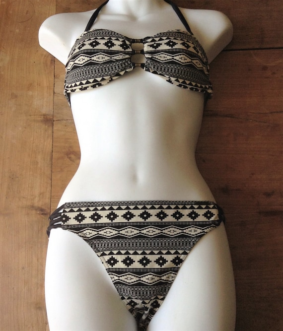 Francés Vintage Mujer 2 Piezas Bikini Traje Baño Negro & - Etsy México