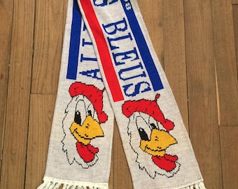 French 1990s Unisex Football Souvenir Long Scarf & Jules Mascot - Allez les Bleus Soccer Fifa World Cup - Dated 1998 - Unique Vintage