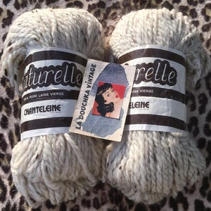 French 1960s WOOL KNITTING YARN~ Lot of 2 Skeins / Spools ~ Cream & Chocolate Brown Donegal Flecks ~ Made in France ~ Perfect Unused Vintage