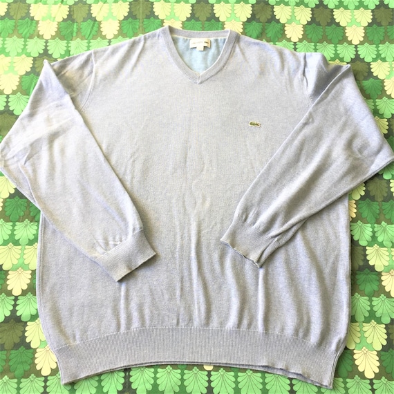 French Lacoste Men Vintage V-neck Sweater Iconic Crocodile Logo