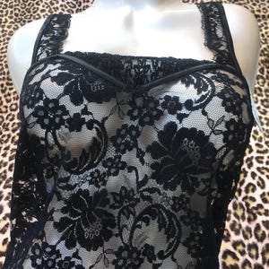 AUBADE 1980s Women CAMISOLE Lingerie Cami Top ~ Luxurious Chic Black Sheer Chantilly Lace ~ Made in France ~ Unworn Vintage : New & Tag ~ XS