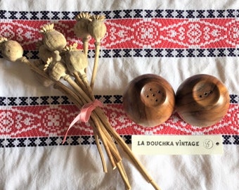 Vintage unieke olijfboom houten zout- en peperstrooiers - Set van 2 - Mooi rond ontwerp en noodlijdend hout - Gemaakt in Spanje