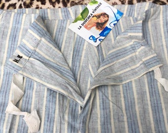 French WW2 1940s Men CONVALESCENT HOSPITAL PYJAMA Pants~ Blue Stripes Cotton ~ Stamped H.M -Made in France~ Unworn Military/Army Surplus ~ M