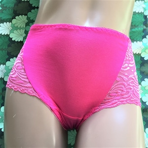 French Women Vintage High Waisted Panties - Lot of 2 - Sexy Lace Detail - Hot Pink & White Colours - Made in France - Unused / New -S