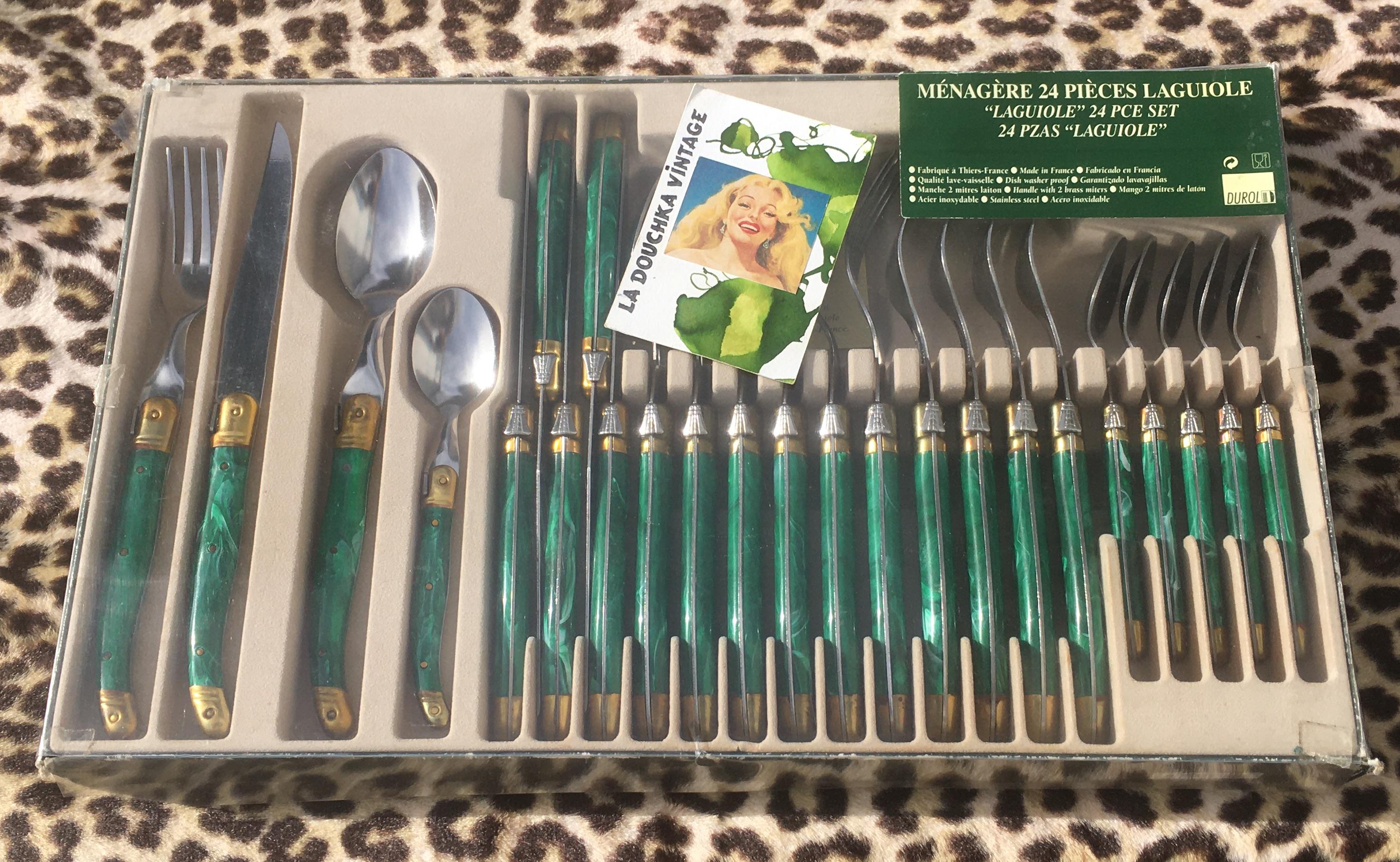 LAGUIOLE 1970s French CUTLERY FLATWARE~ 24 Pieces Set ~malachite