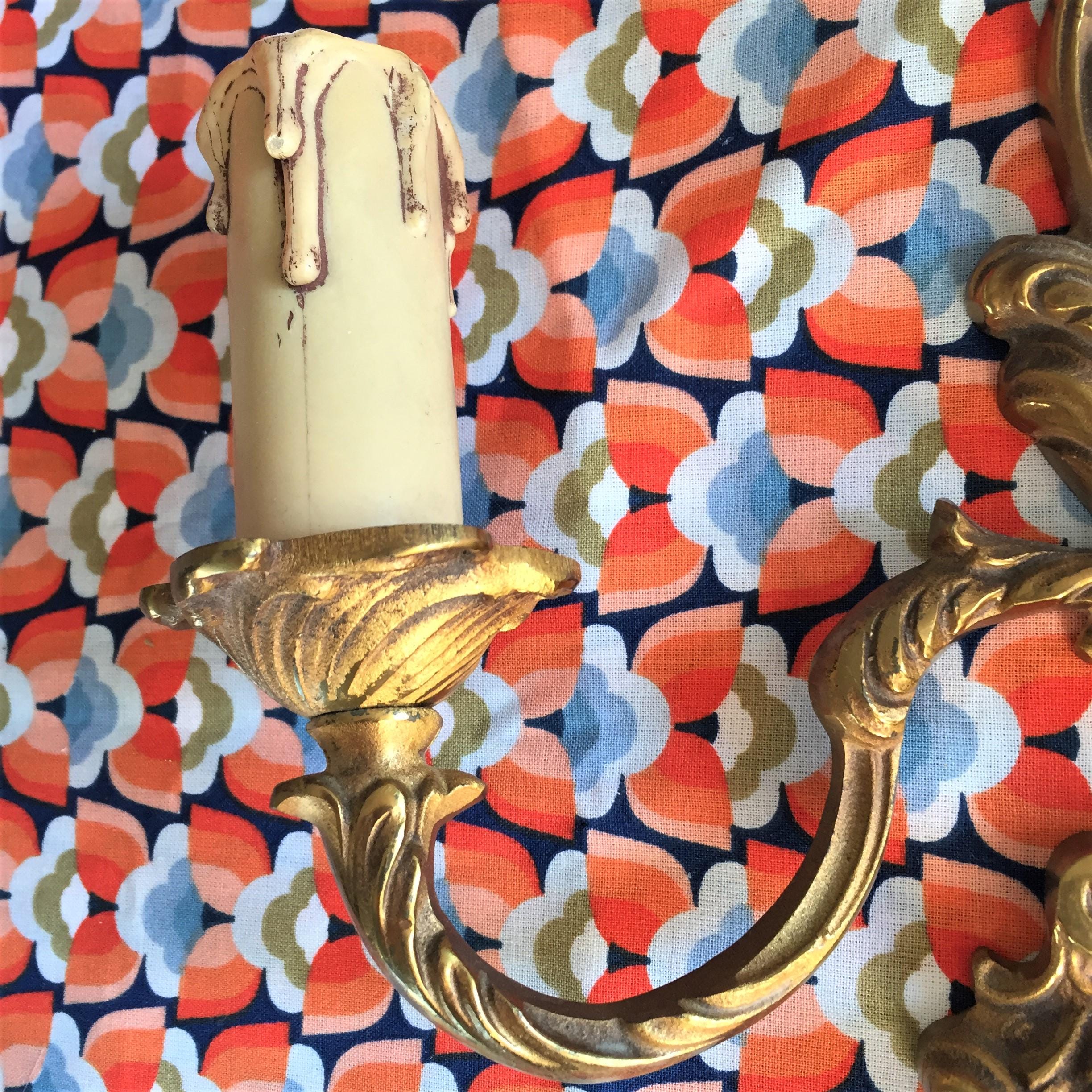 French Stamped Wall Mounted Light Lamp Candle Sconce - Double Arm - Gilt Brass Louis XV Rococo Baroque Style - Mint Vintage from France