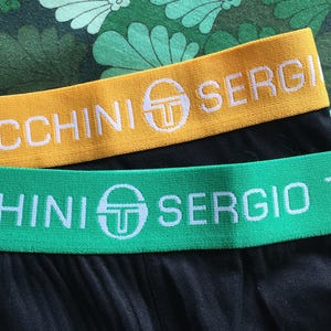 Italienischer Designer Sergio Tacchini Männer Vintage Unterwäsche Boxer - Lot von 2 - Breites Buntes Bund & Logo Unterschrift - Unbenutzt / Neu - XL