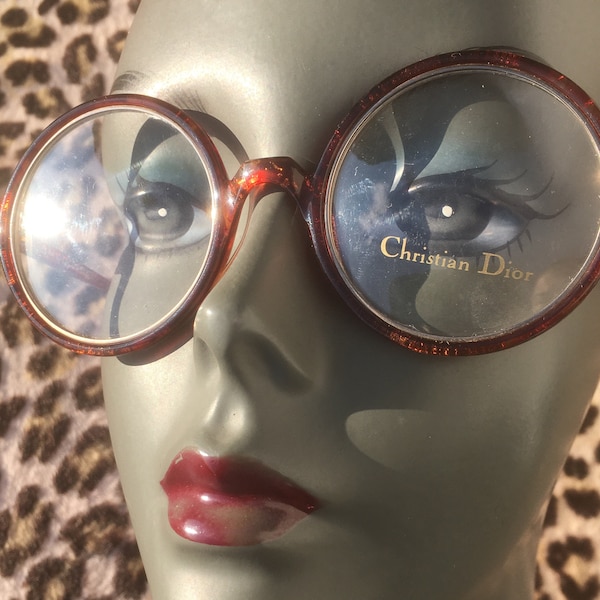 CHRISTIAN DIOR Space Age 1960s Women Oversized Round EYEGLASSES ~Terracotta Brown & Yellow Gold Flecks ~Made in Germany~ New :Unused Vintage