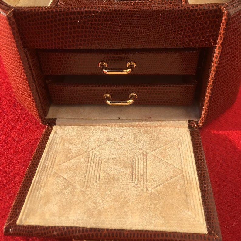 Chic Sir Rondo/'s 1980s Woman Travel JEWELLERY BOX /& KEY ~ Snake Print Embossed Leather ~ Made in Italy ~ New Unused Vintage