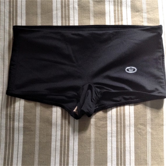 French 1970s Vintage Men Swimwear Boxer Trunk Black… Gem