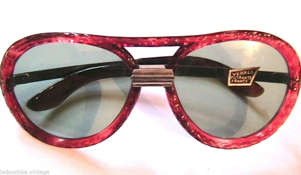 French 1940s MEN AVIATOR SUNGLASSES - Black Glass Lenses