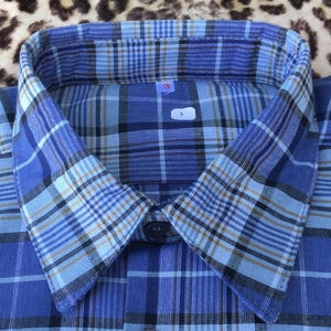 French 1950s Men Long Smock SHIRT~ Purple Plaid Cotton ~Workwear / Railroad / Farmer / Chore ~Made in France~ New & Tag : Unworn Vintage ~XL