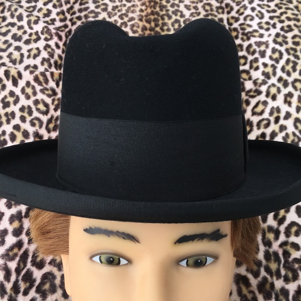 French 1930s Men HOMBURG FEDORA HAT~ Luxurious Black Wool Felt ~ Made in Versailles France ~Perfect Vintage~ S ~ Must-Have for the Gentleman
