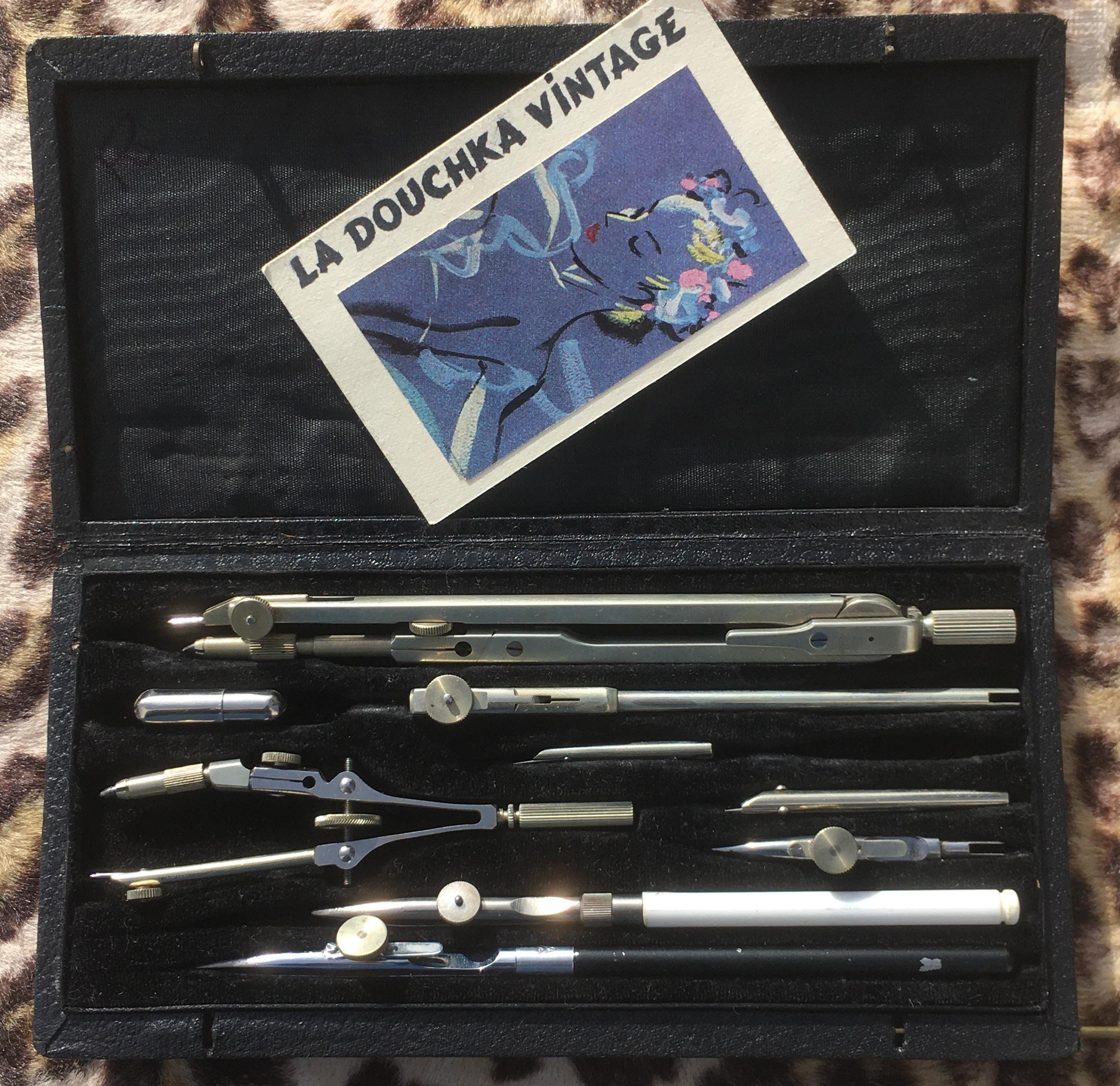Kern Swiss 製図コンパス Vintage Kern Aarau Swiss Math & Engineer's 10-piece Drafting