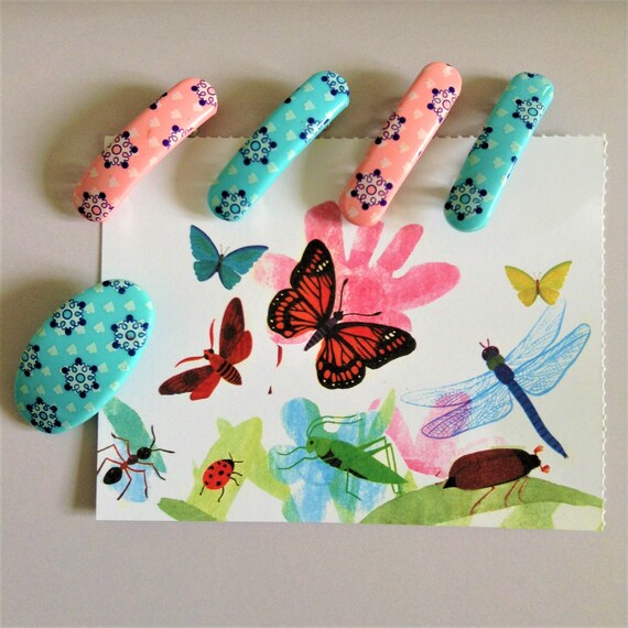 French 1970s Vintage Baby Girl Pink & Blue Clip Hair  display picture 2