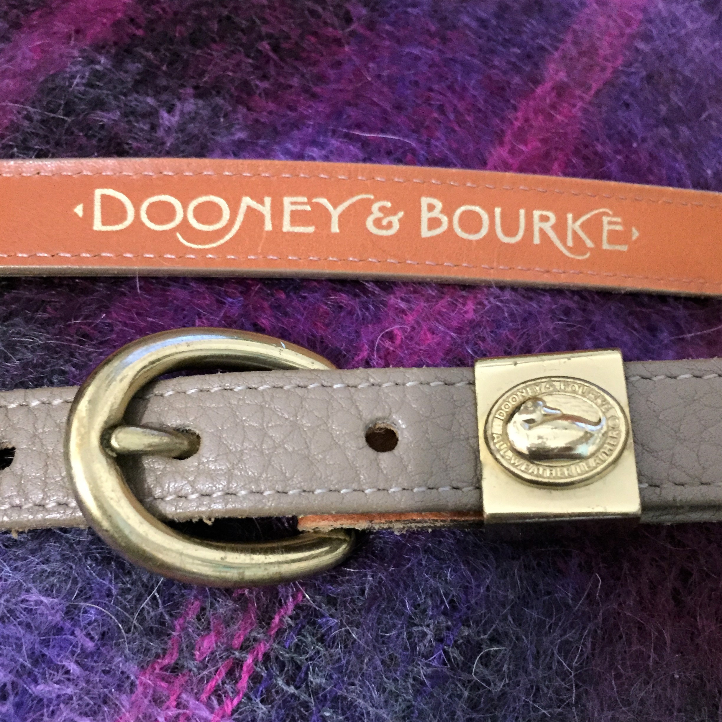 Dooney and Bourke Women Vintage Skinny Classy Belt Brass Buckle and Duck Logo Taupe Pebbled Leather Made in the USA L 34 36 Etsy UK