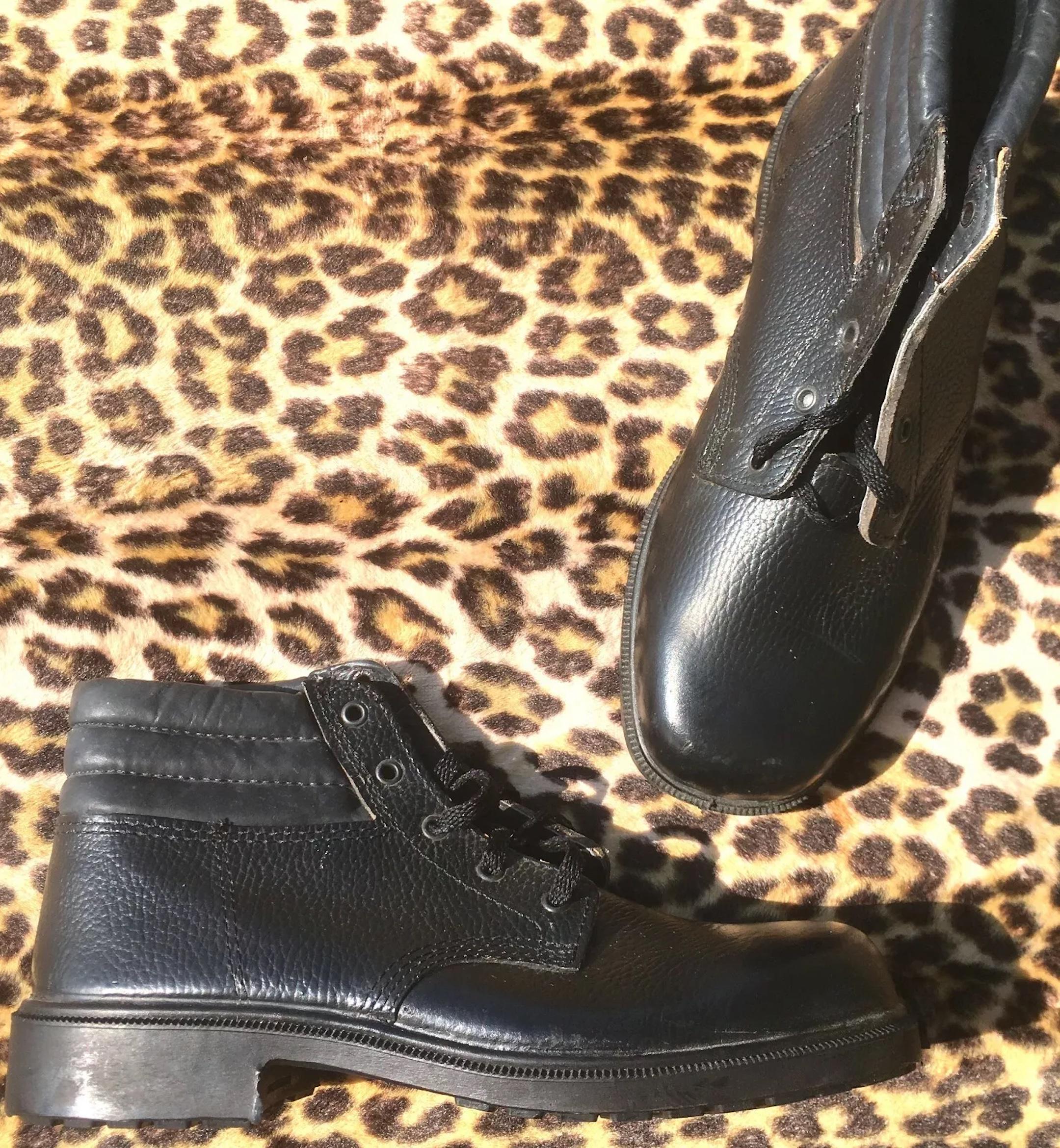 FRENCH 1950s Men WORK BOOTS ~ Black Leather ~ Steel Toes