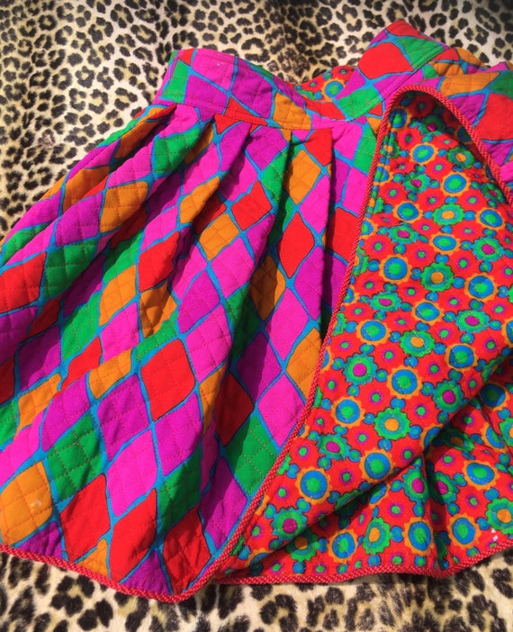 French 1980s Women HARLEQUIN REVERSIBLE SKIRT ~ Pl