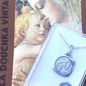 FRENCH 1950s LOURDES CHARM / Pendant / Medal & Chain ~ Silver Plated ~ Made in France ~ New in Box : Unworn Vintage ~ Lovely Religious Gift