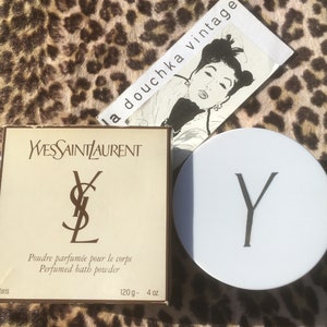 French Yves St Laurent 1970s Y Perfume Bath POWDER BOX Iconic YSL Signature Logo Empty : Just need to be refilled Perfect Vintage image 1