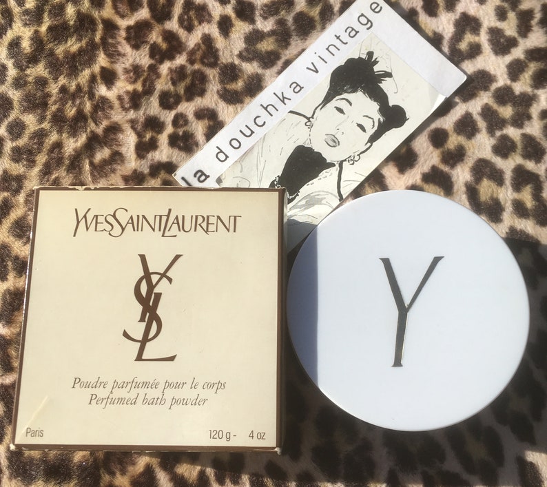 French Yves St Laurent 1970s Y Perfume Bath POWDER BOX Iconic YSL Signature Logo Empty : Just need to be refilled Perfect Vintage image 1