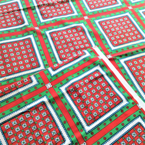 French 1960s Vintage Rectangular Tablecloth - Joyful Floral Print & Bright Colours - Retro Pique Nique Style - Made in France - New-86 x 59!