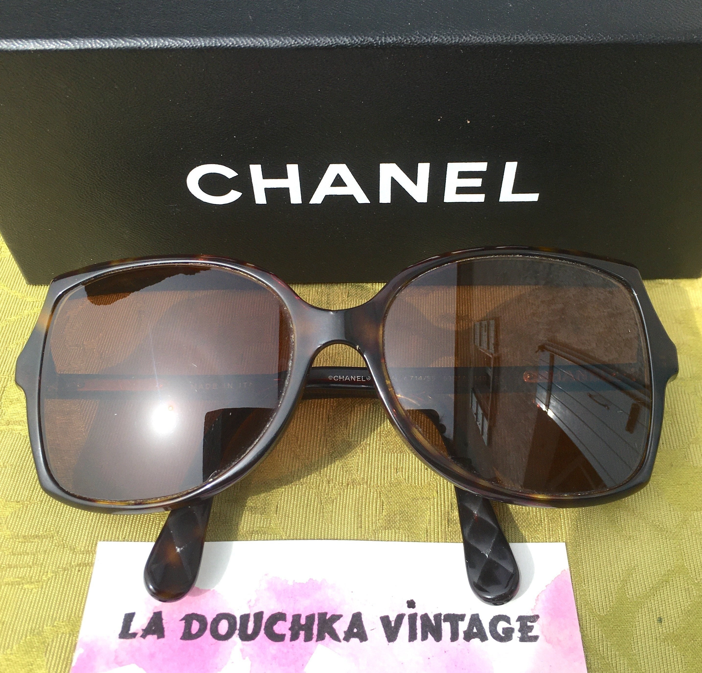 CHANEL WOMEN SUNGLASSES Tortoise Quilted Butterfly Oversized