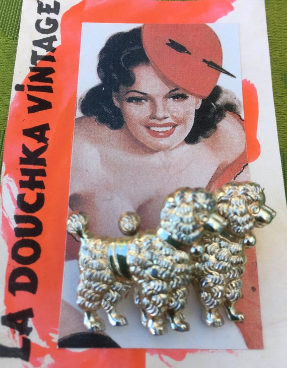 1950s Women Small Adorable POODLES DOGS BROOCH ~ … - image 2