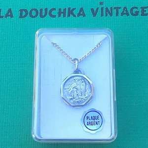 FRENCH 1950s LOURDES CHARM / Pendant / Medal & Chain ~ Silver Plated ~ Double-Sided ~ Made in France ~ New in Box ~ Lovely Religious Gift
