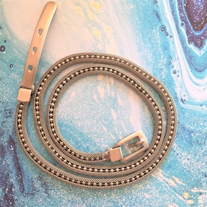 French Woman Studio 54 Disco Snake Chain Skinny Belt - Eye Catcher Silver Mesh Metal - Made in France - New - M