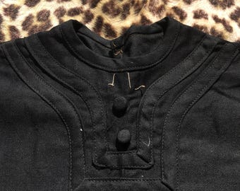 Delantal escolar unisex para niños, estilo francés, década de 1920, abrigo, vestido, uniforme o bata, de popelina de algodón negra, nuevo, vintage, sin usar, fabricado en Francia, 3 o 4 años