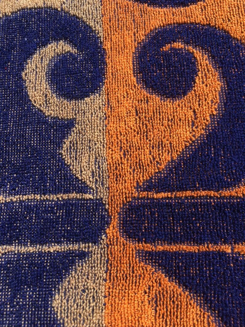 FRENCH 1960s BATH TOWEL Floral & Arabesque groovy /space Age /psychedelic Terry Cloth Cotton