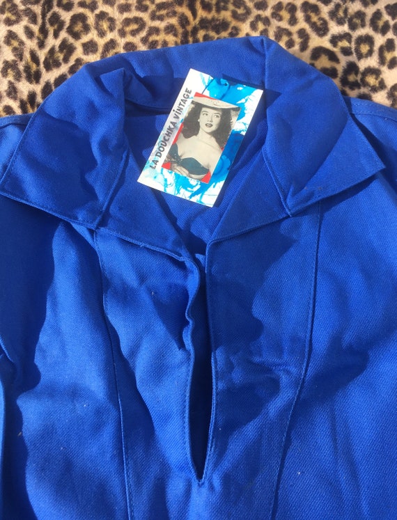 French 1960s Men SAILOR MARINE Top Shirt ~ Blue S… - image 1