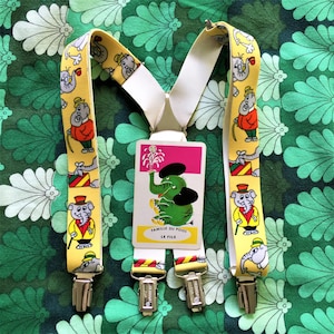 Lovely 1970s Unisex Kids Children Vintage Clip Suspenders Braces - Colourful Elephant Design - Just Adorable - Made in Germany -New / Unused