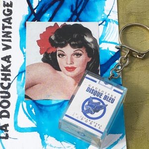 French 1960s Advertising Keyring~ GAULOISES CAPORAL CIGARETTES ~ Disque Bleu ~ Iconic Winged Gallic Helmet designed by Jacno ~Unused Vintage