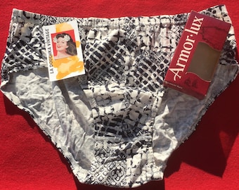 Slip bikini da uomo a vita bassa French Armor Lux anni '70 ~ Cotone pettinato bicolore ~ Stampa geometrica ~ Prodotto in Francia ~ Nuovo e imballato: Vintage mai indossato ~ L