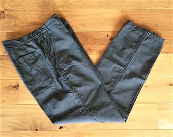 French Molinel 1970s Vintage Men Chore Factory Union Workwear Pants - Houndstooth Black & White Cotton Blend - Made in France - New - W : 36