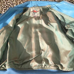 AVIREX 1980s Women JACKET & Patches ~ Iconic Bomber Style ~ Baby Blue Leather ~ Made in USA ~ Rare Vintage ~ S image 11