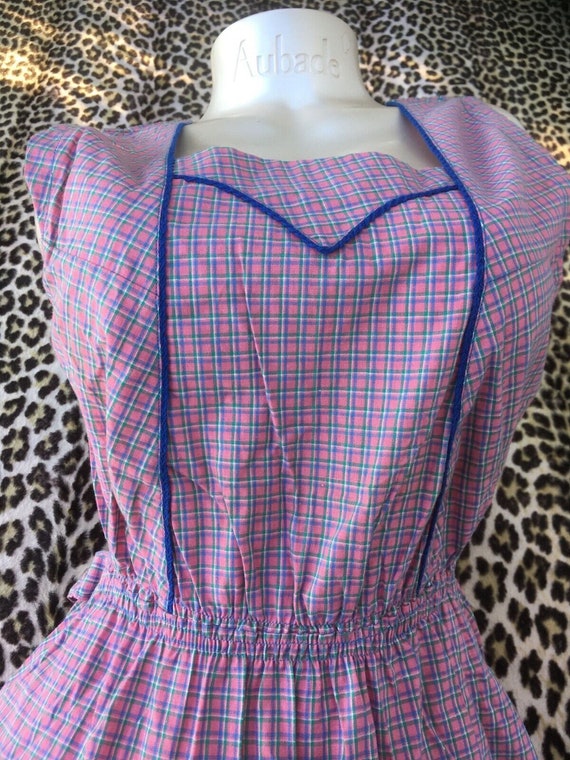 French 1920s Women APRON HOUSE DRESS Colourful Plaid Cotton 