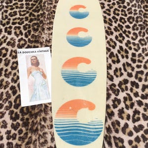 FRENCH 1960s / 1970s SKATEBOARD DECK~ Waves & Sunrise Design ~Old School~ Groovy Colours ~Made in France~ Rare New Old Stock ~Unused Vintage