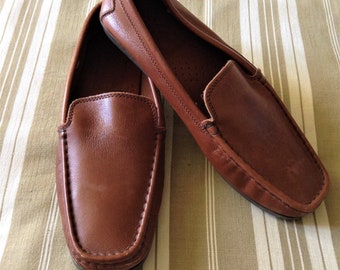 Men Vintage Casual Loafers Shoes - Beautiful Golden Brown Supple Leather & Rubber Sole - Made in Brazil - Mint - FR 40 / US 7.5 / JP 25.5