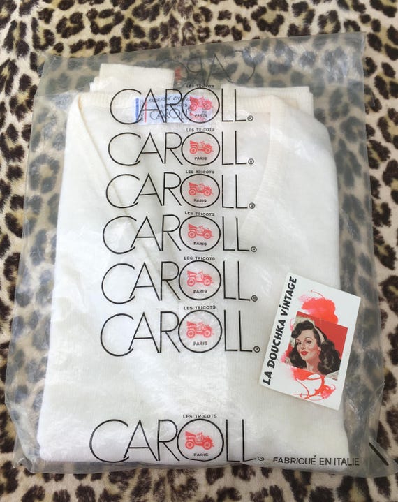 FRENCH Caroll Paris 1980s Women SWEATER PULLOVER~ Chic Cream White Wool ~Made in Italy~ New : Unworn Vintage & Bag ~ S