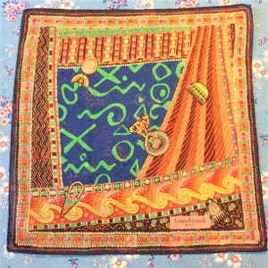 French Louis Feraud 1980s Vintage Cotton Handkerchief /Pocket Square - Vibrant Colours - Signed - Made in France - New