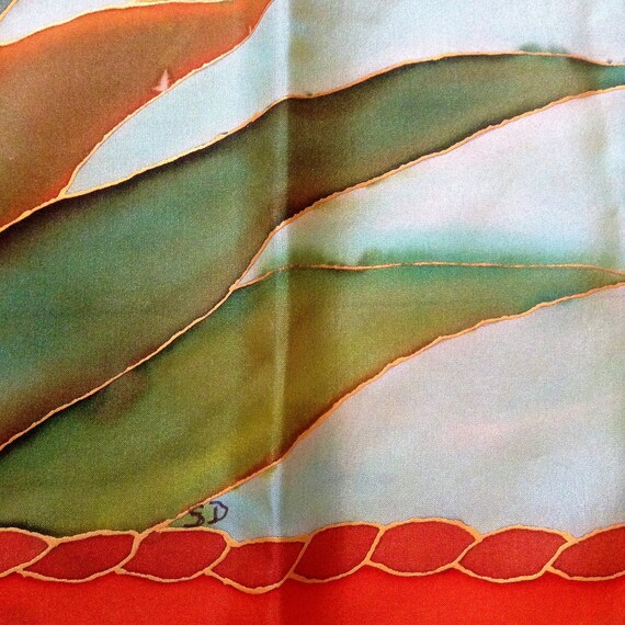 French Vintage Large Silk Scarf - Stunning Hand P… - image 4