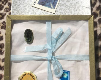 Französische CHOLET 1950er LEINEN TASCHEN ~ 6er Set ~ Gebrochenes Weiß ~ Gestreiftes Design ~ Made in France ~ 13 x 13 "~ Unbenutzt in Original Box