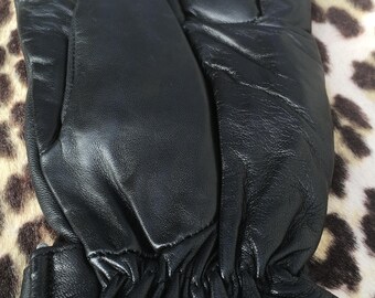 SCHOTT N.Y.C 1980s Men Winter GLOVES & Logo ~ Black Leather