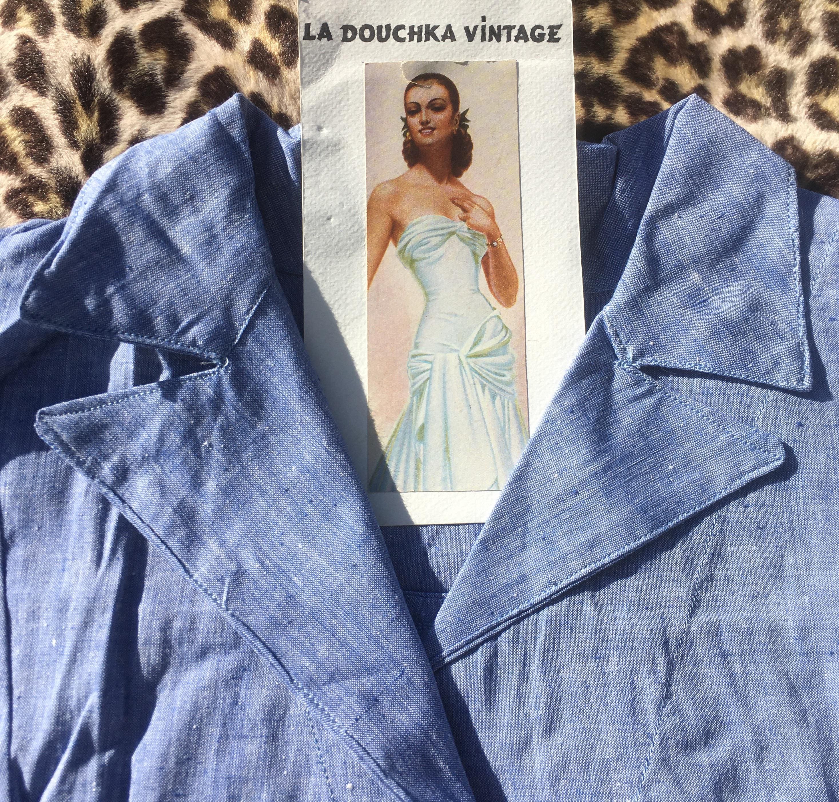 French Army 1930s Medical Hospital NURSE DOCTOR COAT~ Blue  